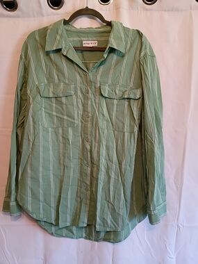AVA+VIV Green Striped Button-Up Shirt Size Xxl.